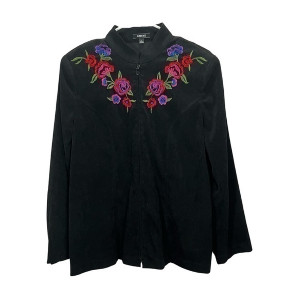 Elementz Women’s Western Style Black Faux Suede Floral Embroidered Blazer Jacket